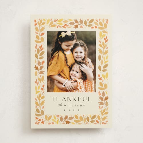 This is a buttercream thanksgiving cards invitations with standard by Robert and Stella called leaf frame printing on recycled smooth signature in standard