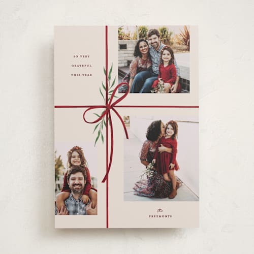 This is a burgundy thanksgiving cards invitations with standard by Susan Zinader called holiday gifts printing on recycled smooth signature in standard