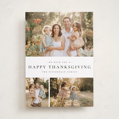 This is a pinion thanksgiving cards invitations with standard by Wildfield Paper Co called quartzite printing on recycled smooth signature in standard