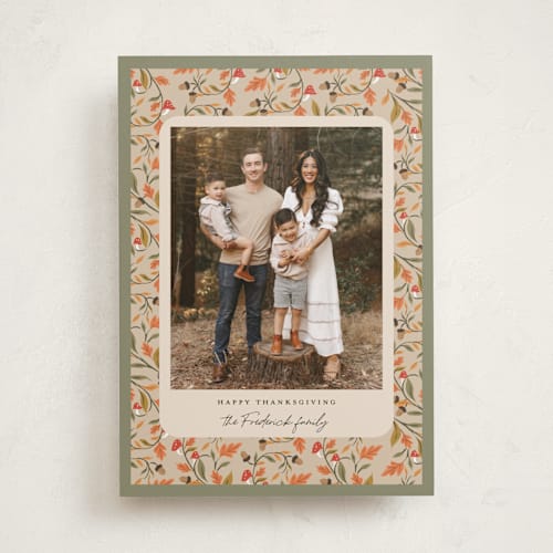 This is a moss thanksgiving cards invitations with standard by Jackie Crawford called acorn forest printing on recycled smooth signature in standard