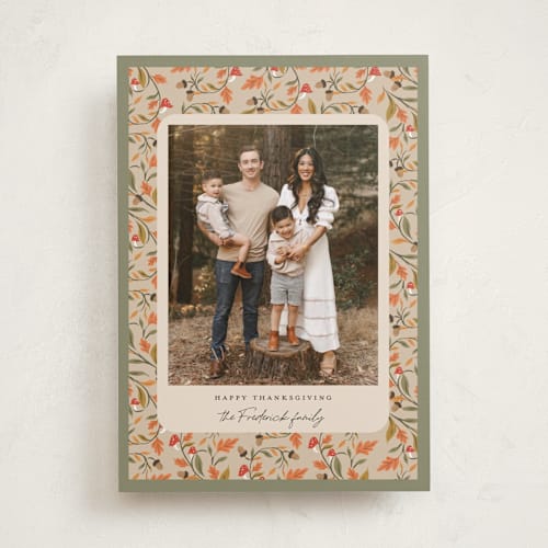 This is a moss thanksgiving cards invitations with standard by Jackie Crawford called acorn forest printing on recycled smooth signature in standard