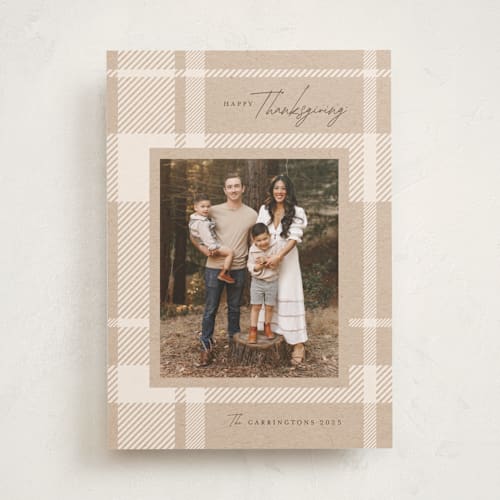 This is a kraft thanksgiving cards invitations with standard by Erin German called krafty plaid printing on recycled smooth signature in standard