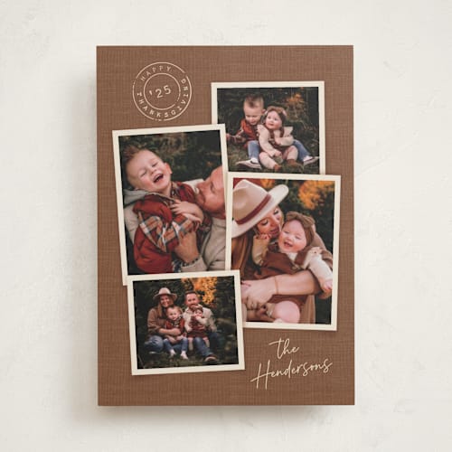 This is a nutmeg thanksgiving cards invitations with standard by Kamala Nahas called stamped burlap thanksgiving collage printing on recycled smooth signature in standard