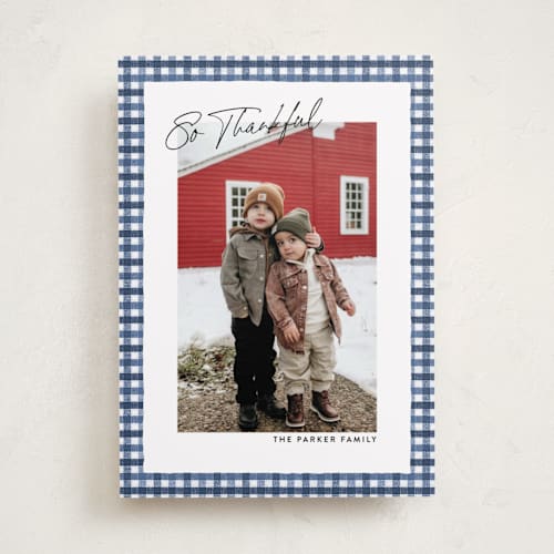 This is a blue jay thanksgiving cards invitations with standard by Ekko Studio called tattersall printing on recycled smooth signature in standard