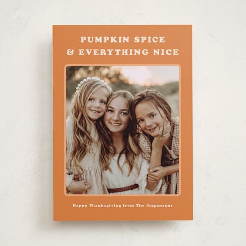 This is a pumpkin thanksgiving cards invitations with standard by Inkblot Design called pumpkin spice printing on recycled smooth signature in standard