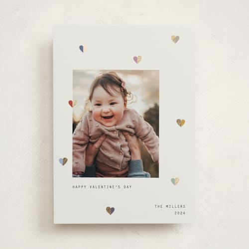 This is a muted foil stamped valentine cards with foil pressed by Sumak Studio called tiny hearts printing on recycled smooth signature in standard