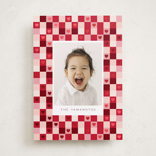 This is a ruby foil stamped valentine cards with foil pressed by Hudson meet Rose called check heart printing on recycled smooth signature in standard