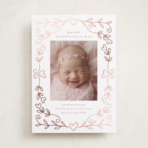 This is a rose foil stamped valentine cards with foil pressed by Stacy Maalouf called doodle announcement printing on recycled smooth signature in standard
