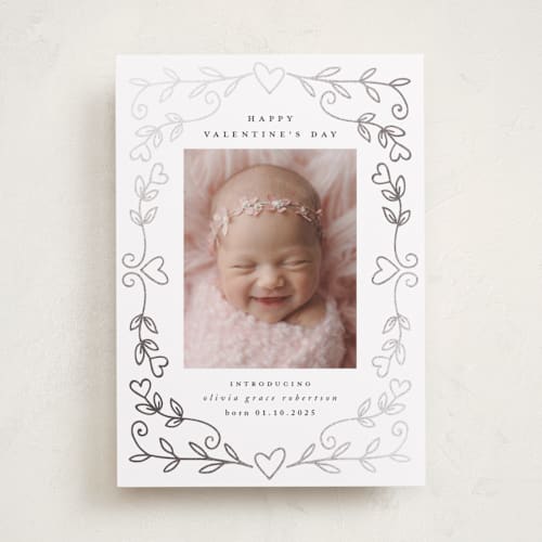 This is a shadow foil stamped valentine cards with foil pressed by Stacy Maalouf called doodle announcement printing on recycled smooth signature in standard