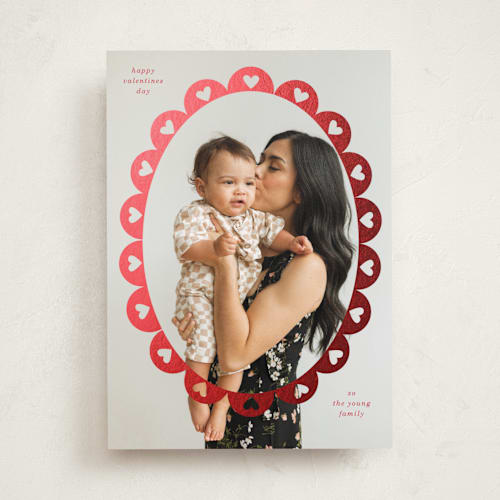 This is a heart foil stamped valentine cards with foil pressed by Baumbirdy called scallop heart frame printing on recycled smooth signature in standard