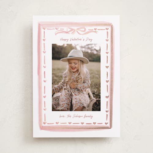 This is a cupcake foil stamped valentine cards with foil pressed by Rebecca Durflinger called valentine folk frame printing on recycled smooth signature in standard