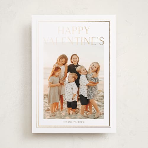 This is a cotton foil stamped valentine cards with foil pressed by Stacey Meacham called heritage frame printing on recycled smooth signature in standard