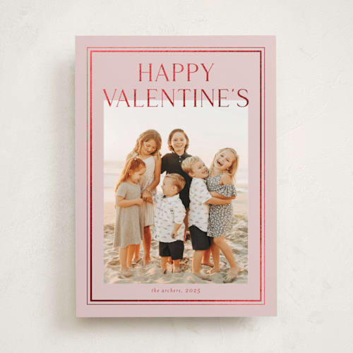 This is a bubblegum foil stamped valentine cards with foil pressed by Stacey Meacham called heritage frame printing on recycled smooth signature in standard
