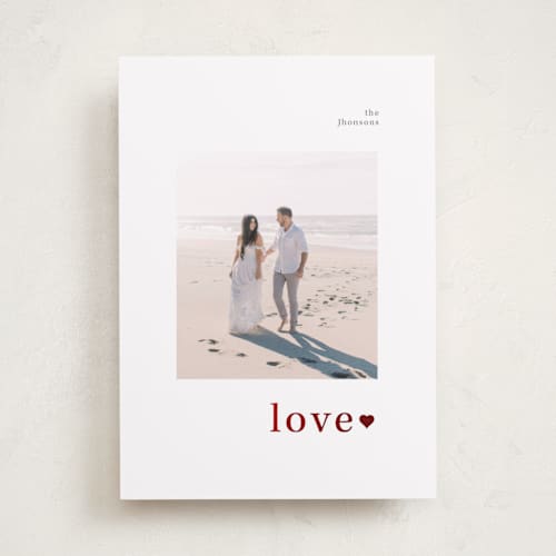 This is a snow foil stamped valentine cards with foil pressed by Claudio A. Silva called simply in love printing on recycled smooth signature in standard