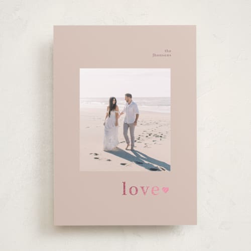 This is a blush foil stamped valentine cards with foil pressed by Claudio A. Silva called simply in love printing on recycled smooth signature in standard