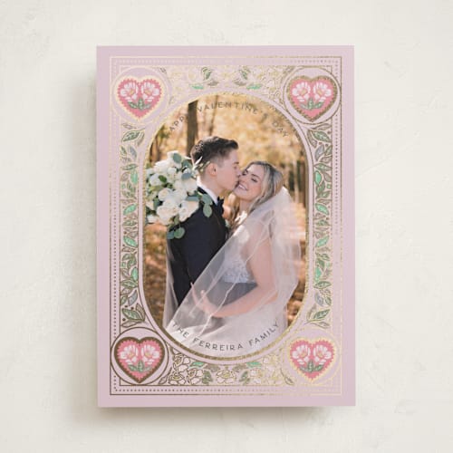 This is a dusty rose foil stamped valentine cards with foil pressed by Ana de Sousa called frame of love printing on recycled smooth signature in standard