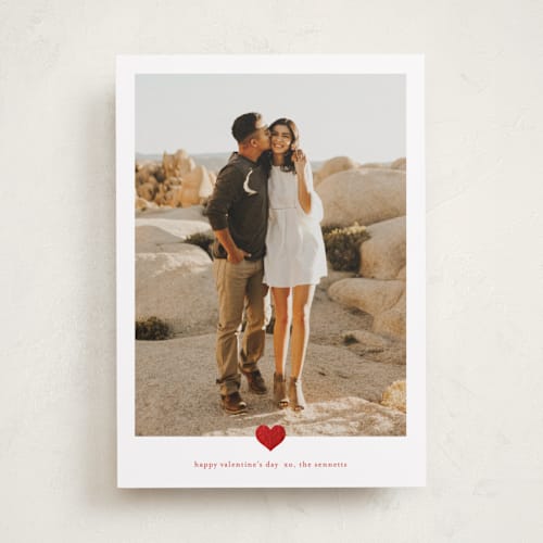 This is a strawberry foil stamped valentine cards with foil pressed by Stacey Meacham called minimal heart printing on recycled smooth signature in standard