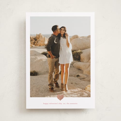 This is a watermelon foil stamped valentine cards with foil pressed by Stacey Meacham called minimal heart printing on recycled smooth signature in standard