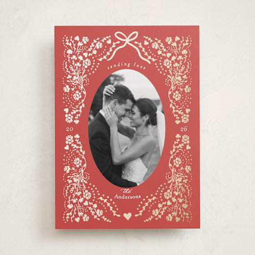 This is a lover foil stamped valentine cards with foil pressed by Jen Merli called love and lace printing on recycled smooth signature in standard