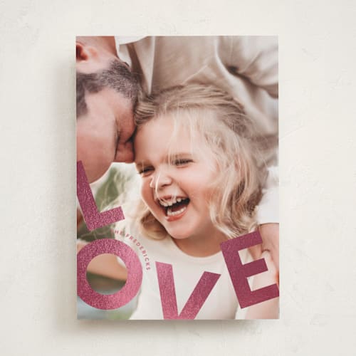 This is a flamingo foil stamped valentine cards with foil pressed by Jackie Crawford called bouncy printing on recycled smooth signature in standard