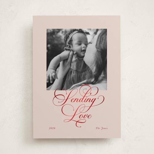 This is a carnation foil stamped valentine cards with foil pressed by Lori Wemple called sending our love printing on recycled smooth signature in standard