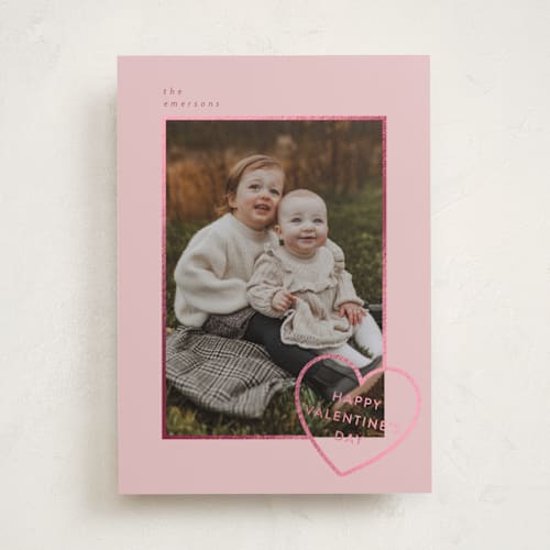 This is a blush foil stamped valentine cards with foil pressed by Deynaaz Daraei called pisak printing on recycled smooth signature in standard