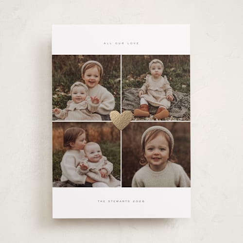 This is a cloud foil stamped valentine cards with foil pressed by Nicole Walsh called heart centered printing on recycled smooth signature in standard