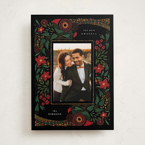 This is a rose kwanzaa cards with standard by Grae called festive flora printing on recycled smooth signature in standard