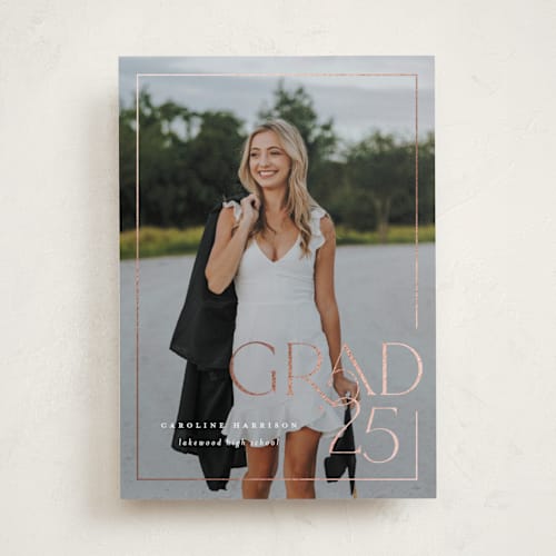 This is a snow graduation announcements with foil pressed by Lauren Chism called broken border printing on recycled smooth signature in standard