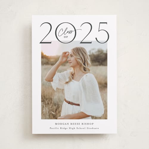 This is a charcoal graduation announcements with standard by Carolyn MacLaren called top of class printing on recycled smooth signature in standard