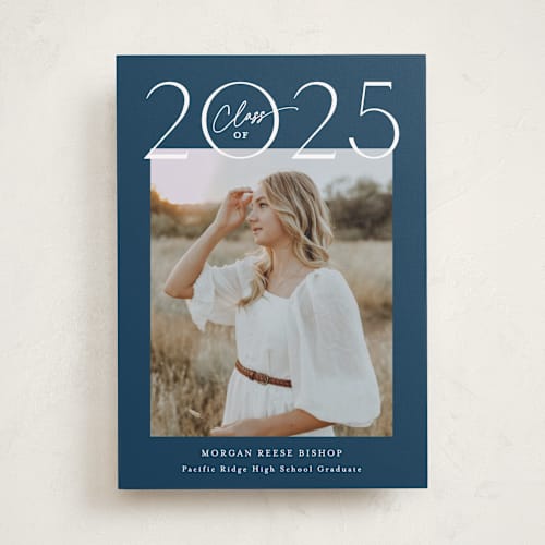 This is a midnight graduation announcements with standard by Carolyn MacLaren called top of class printing on recycled smooth signature in standard