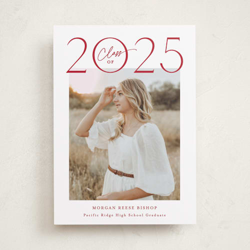 This is a cherry graduation announcements with standard by Carolyn MacLaren called top of class printing on recycled smooth signature in standard