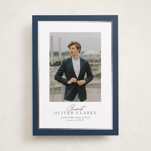 This is a navy graduation announcements with foil pressed by Nicole Walsh called classic edge printing on recycled smooth signature in standard