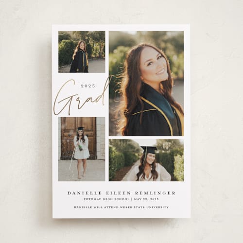 This is a cloud graduation announcements with foil pressed by That Girl Press called around the corner printing on recycled smooth signature in standard