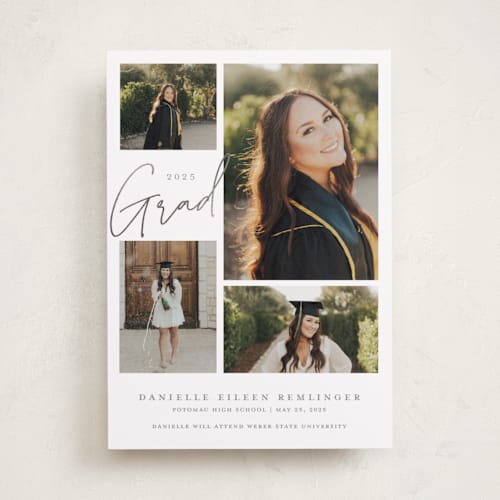 This is a sterling graduation announcements with foil pressed by That Girl Press called around the corner printing on recycled smooth signature in standard