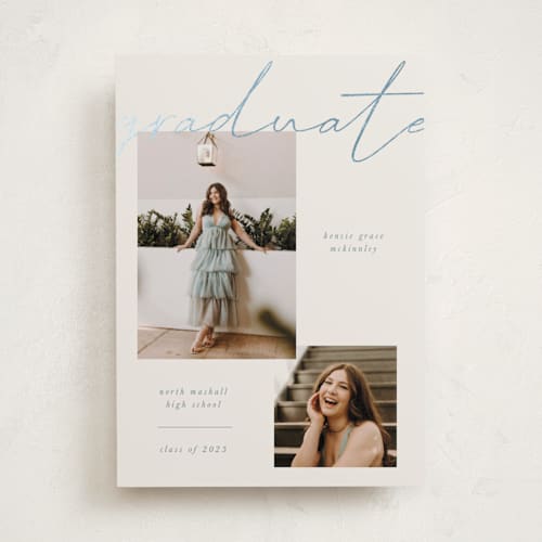 This is a pool graduation announcements with foil pressed by Kelly Watkins called simple + script printing on recycled smooth signature in standard