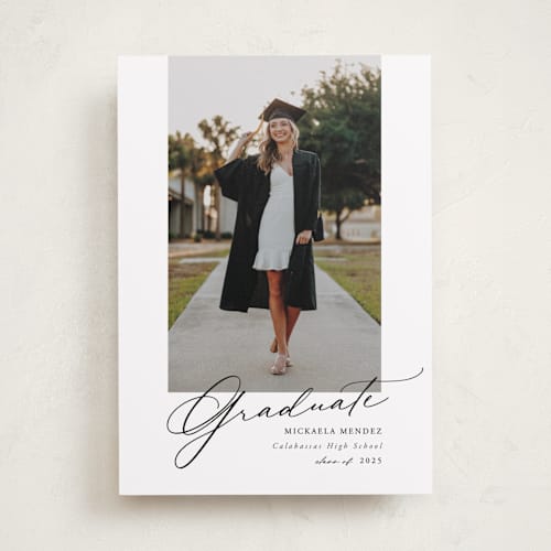 This is a obsidian graduation announcements with standard by Kamala Nahas called minimal script printing on recycled smooth signature in standard