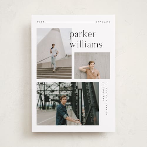 This is a onyx graduation announcements with standard by Pixel and Hank called margins printing on recycled smooth signature in standard