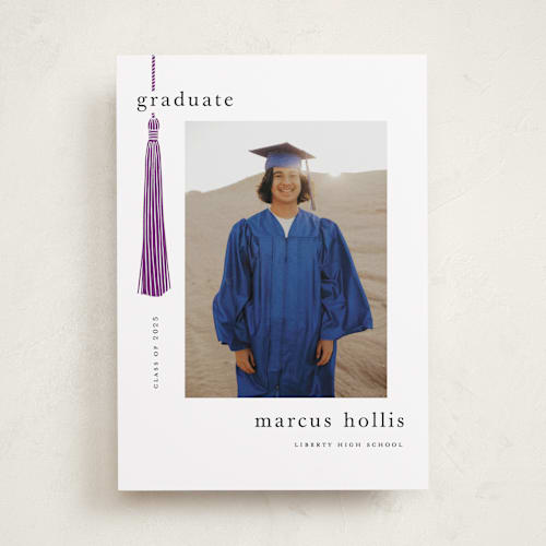 This is a grape graduation announcements with standard by Ashlee Townsend called tassled printing on recycled smooth signature in standard
