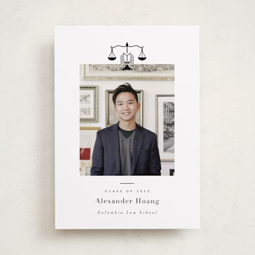 This is a ink graduation announcements with standard by Hudson meet Rose called scales of justice printing on recycled smooth signature in standard