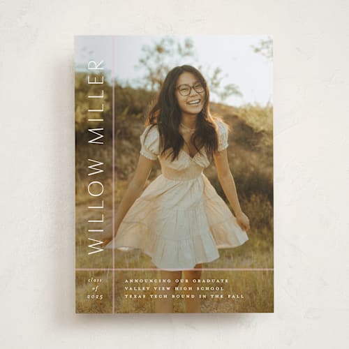 This is a blush graduation announcements with standard by Lauren Chism called grids printing on recycled smooth signature in standard
