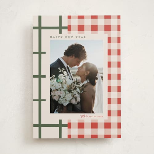 This is a santa suit holiday photo cards with standard by Carrie ONeal called grandmas dishes printing on recycled smooth signature in standard