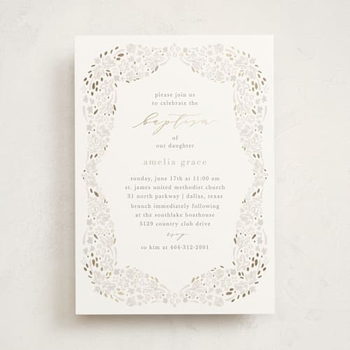 This is a mist baptism and christening announcements with foil pressed by Julie Murray called baptism floral printing on signature in standard