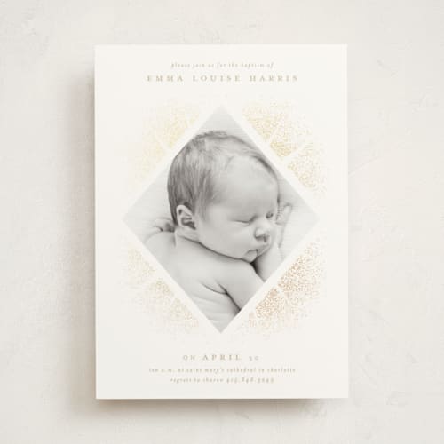 This is a almond baptism and christening announcements with foil pressed by Lori Wemple called shining baptism printing on signature in standard