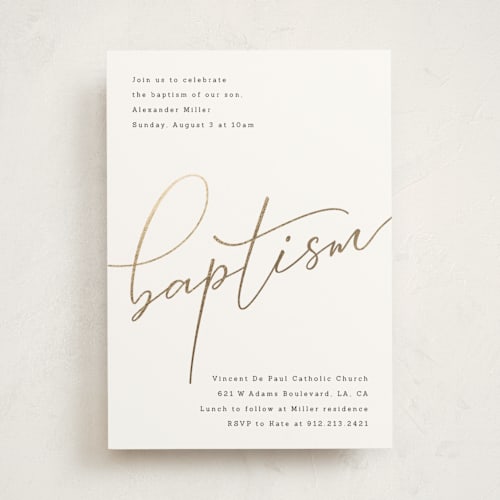 This is a ink baptism and christening announcements with foil pressed by Hudson meet Rose called golden printing on signature in standard