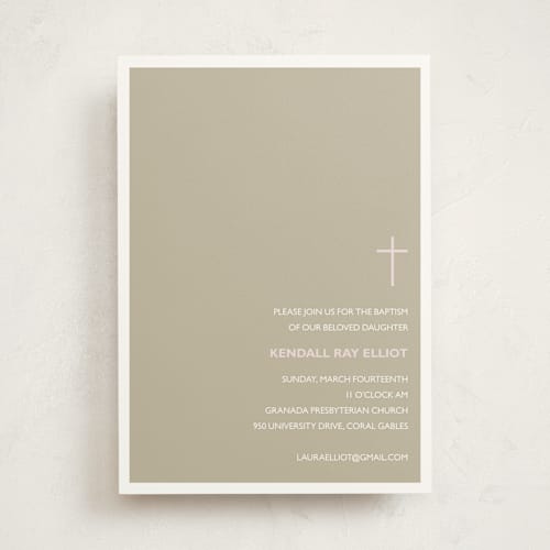 This is a leather baptism and christening announcements with standard by Marabou Design called bisect printing on signature in standard
