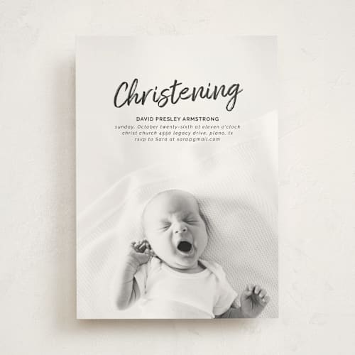 This is a onyx baptism and christening announcements with standard by Nicoleta Maria Coca called minimalistic brush script printing on signature in standard