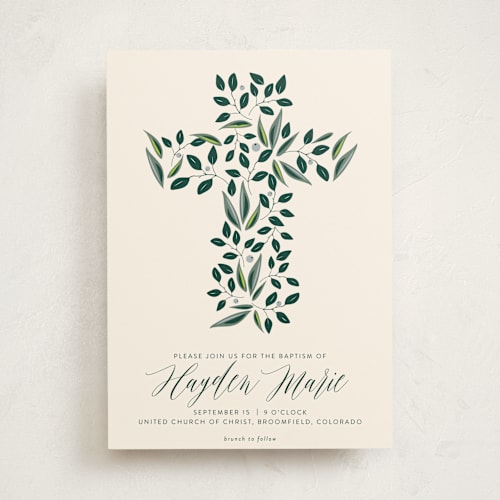 This is a cream baptism and christening announcements with standard by Haley Warner called eden printing on signature in standard
