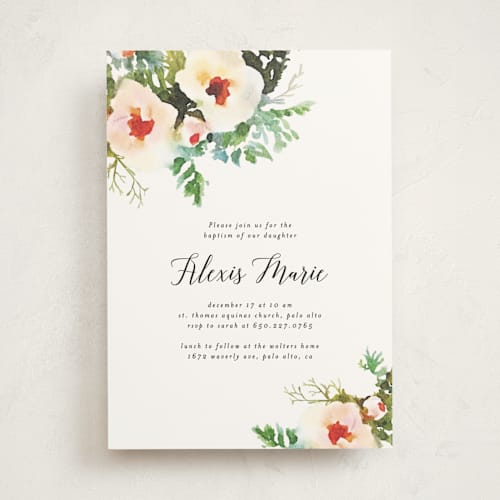 This is a lily baptism and christening announcements with standard by Cass Imagines called lovely floral faith printing on signature in standard