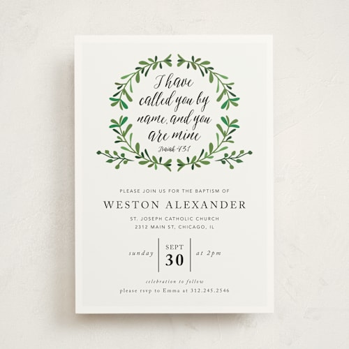 This is a cream baptism and christening announcements with standard by Lisa Assenmacher called belonging printing on signature in standard